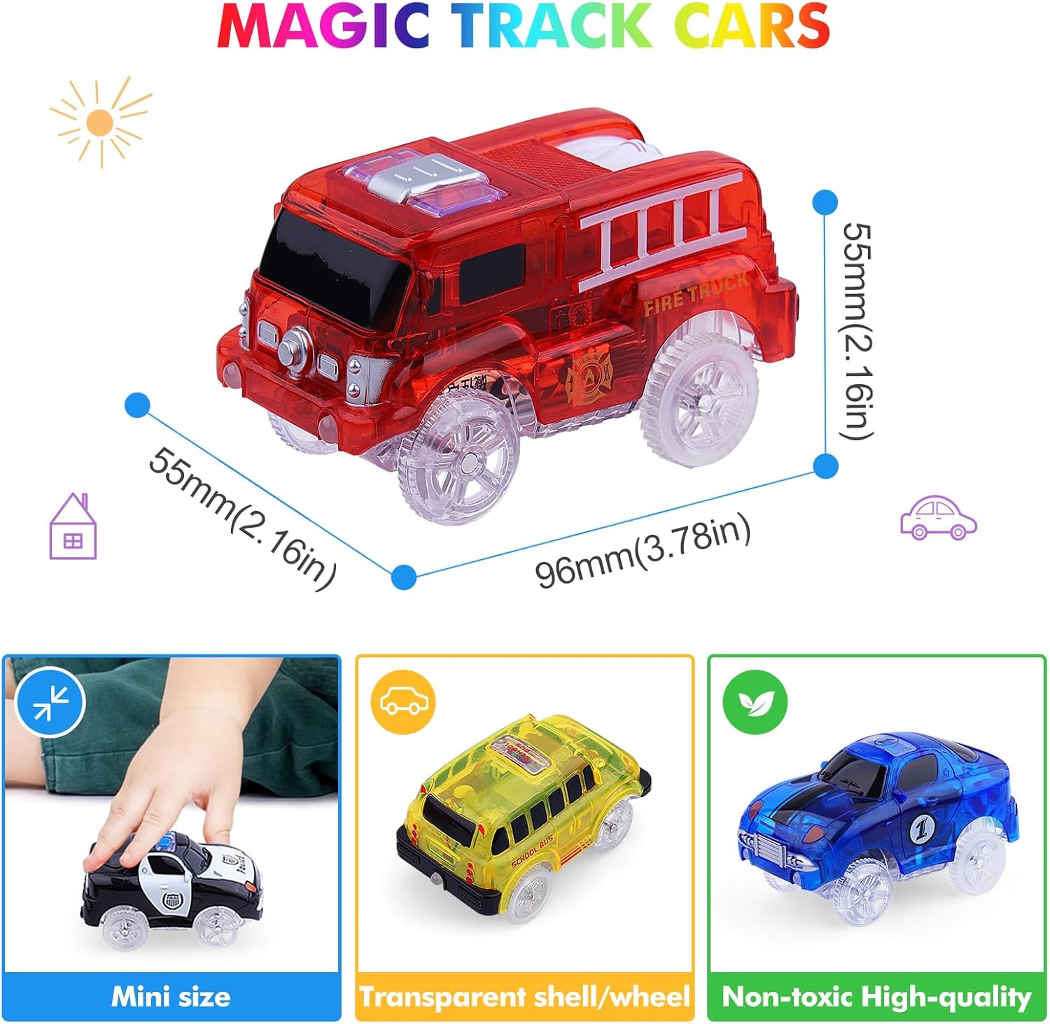 Thumbnail 6 de YUSVWKJ Glow-in-the-Dark Replacement Race Cars (4-Pack) for Most Track Sets