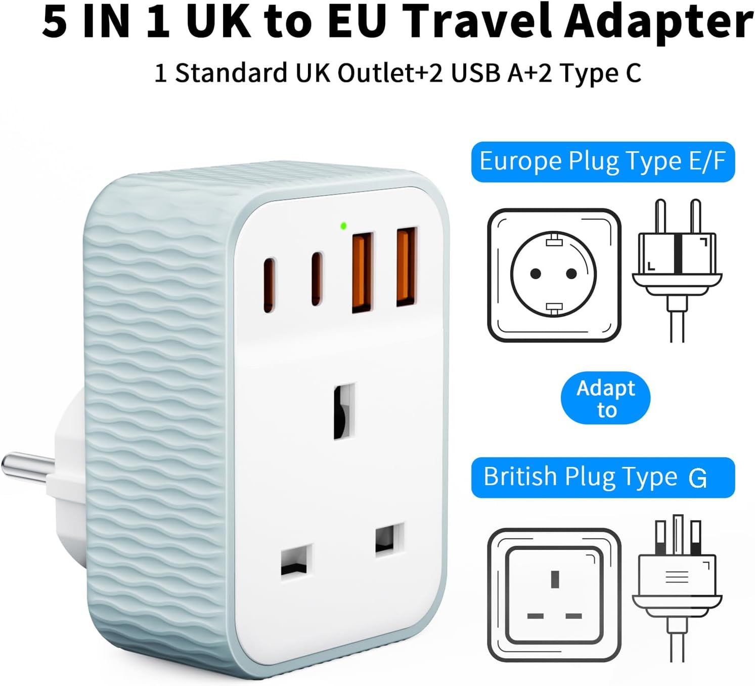 Detalle 2 de 5 in 1 UK to European Plug Adapter with 4 USB Ports