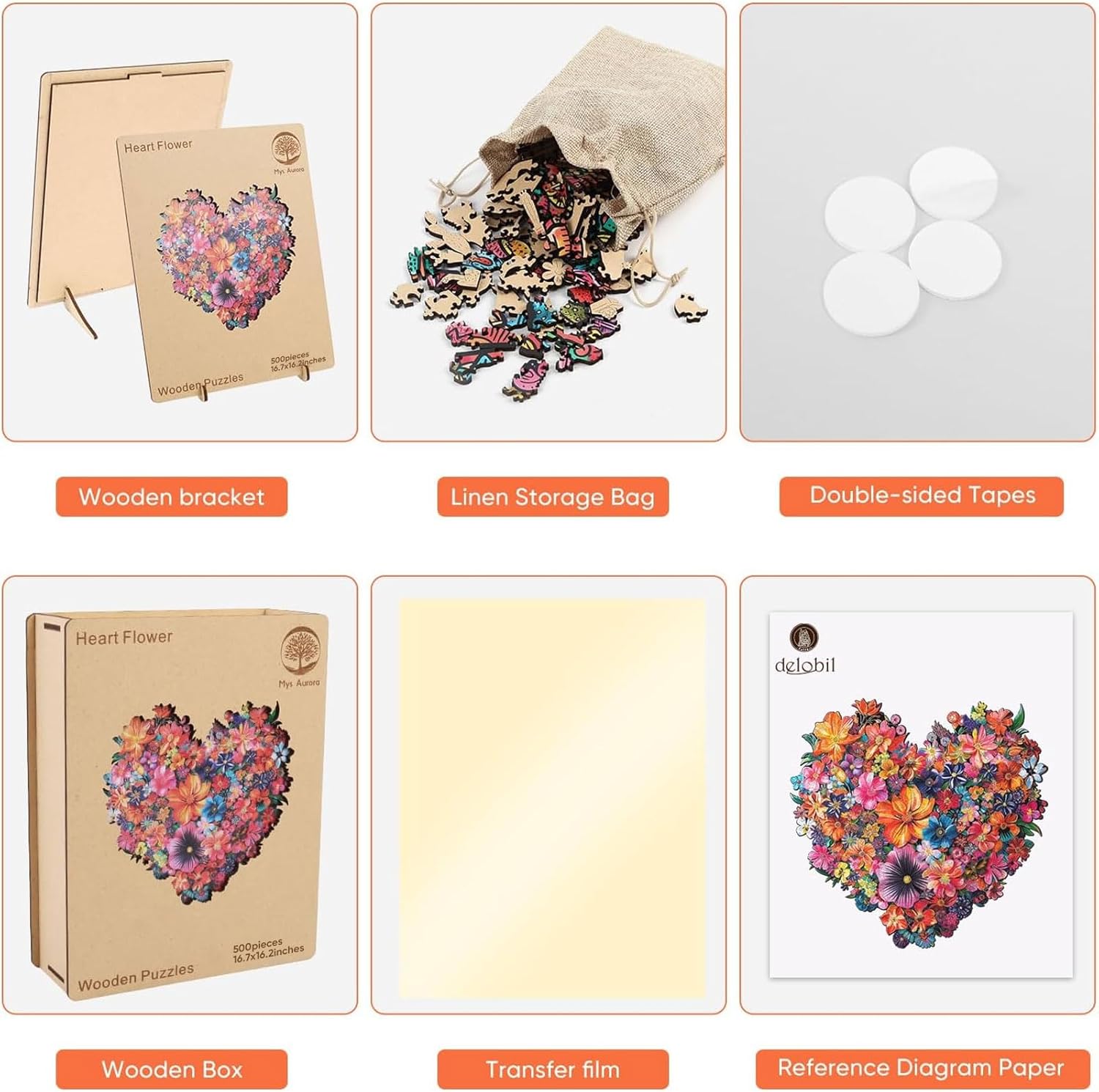 Thumbnail 6 de Mys Aurora 500-Piece Heart Flower Wooden Jigsaw Puzzle for Adults (16.7'' x 16.2'')