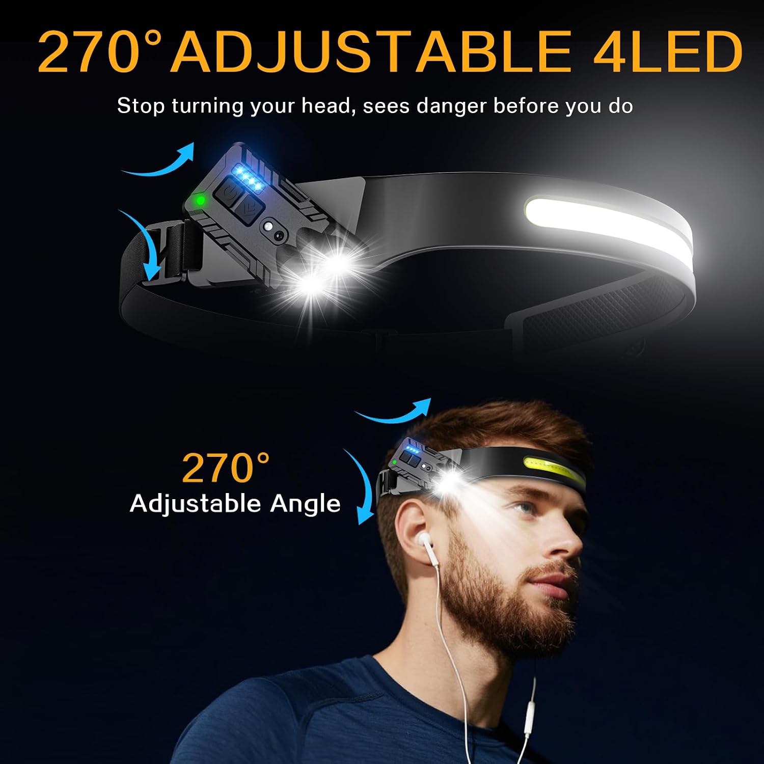 Detalle de Head Torch Rechargeable 2-Pack, 8 Modes