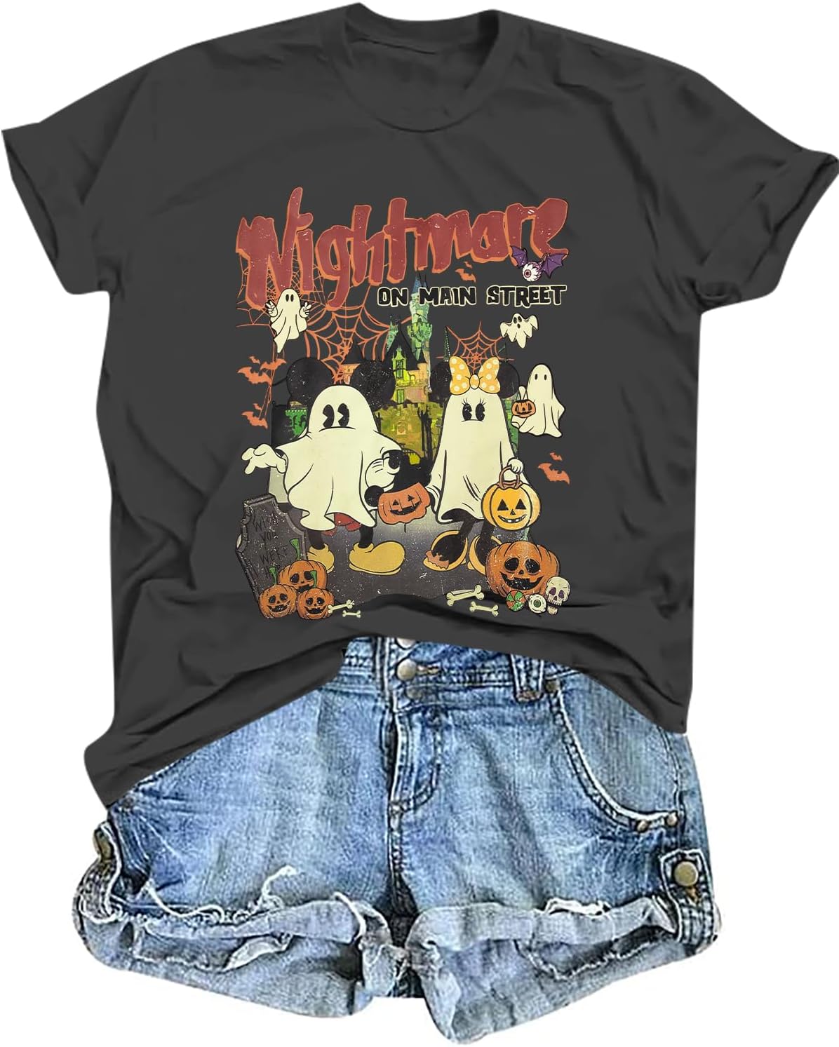 Detalle de DUTUT Halloween T-Shirt for Women, Short-Sleeve Pumpkin and Ghost Graphic Tee