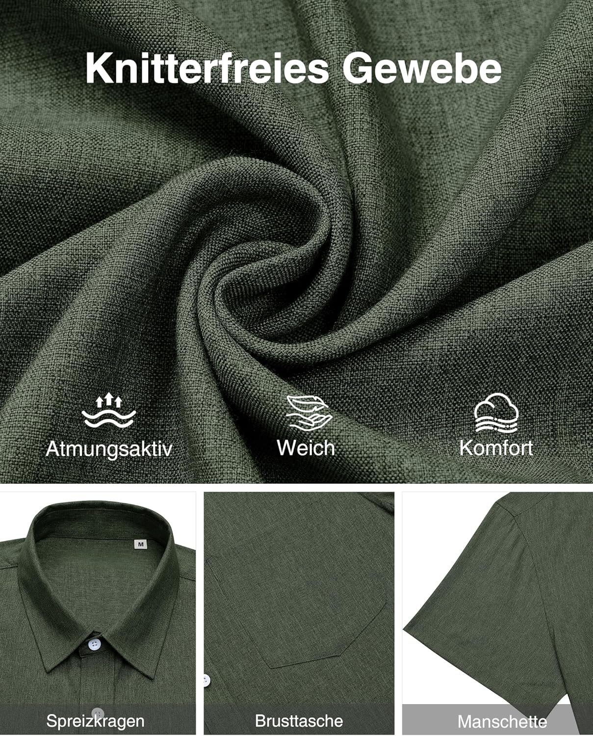 Thumbnail 3 de J.VER Leinenhemd Herren – Kruzarm Freizeithemd, Regular Fit, Leicht & Atmungsaktiv