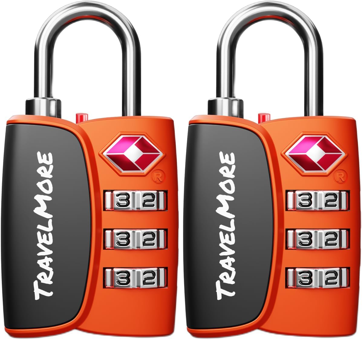 Detalle de 2-Pack TSA Approved 3-Digit Luggage Locks with Open Alert Indicator (Orange) for Travel