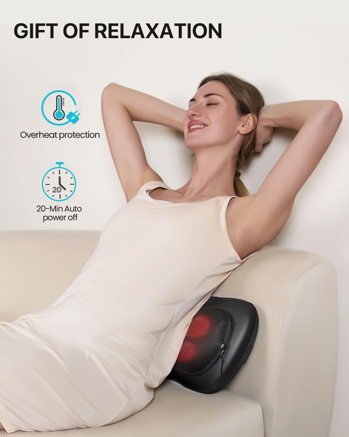 Thumbnail 6 de ALLJOY Masseur de Cou Cervical Shiatsu – Coussin chauffant 4 nœuds, 3 vitesses pour nuque et épaules