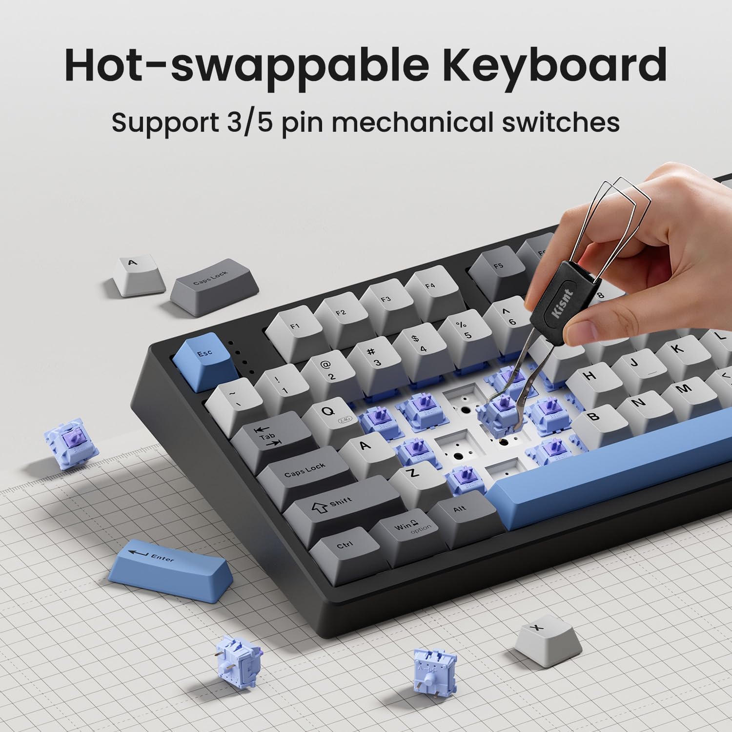 Detalle de Kisnt KN104 Wireless Mechanical Keyboard: Full-Size with Knob, Tri-Mode Connectivity, and Hot-Swappable Linear Switches