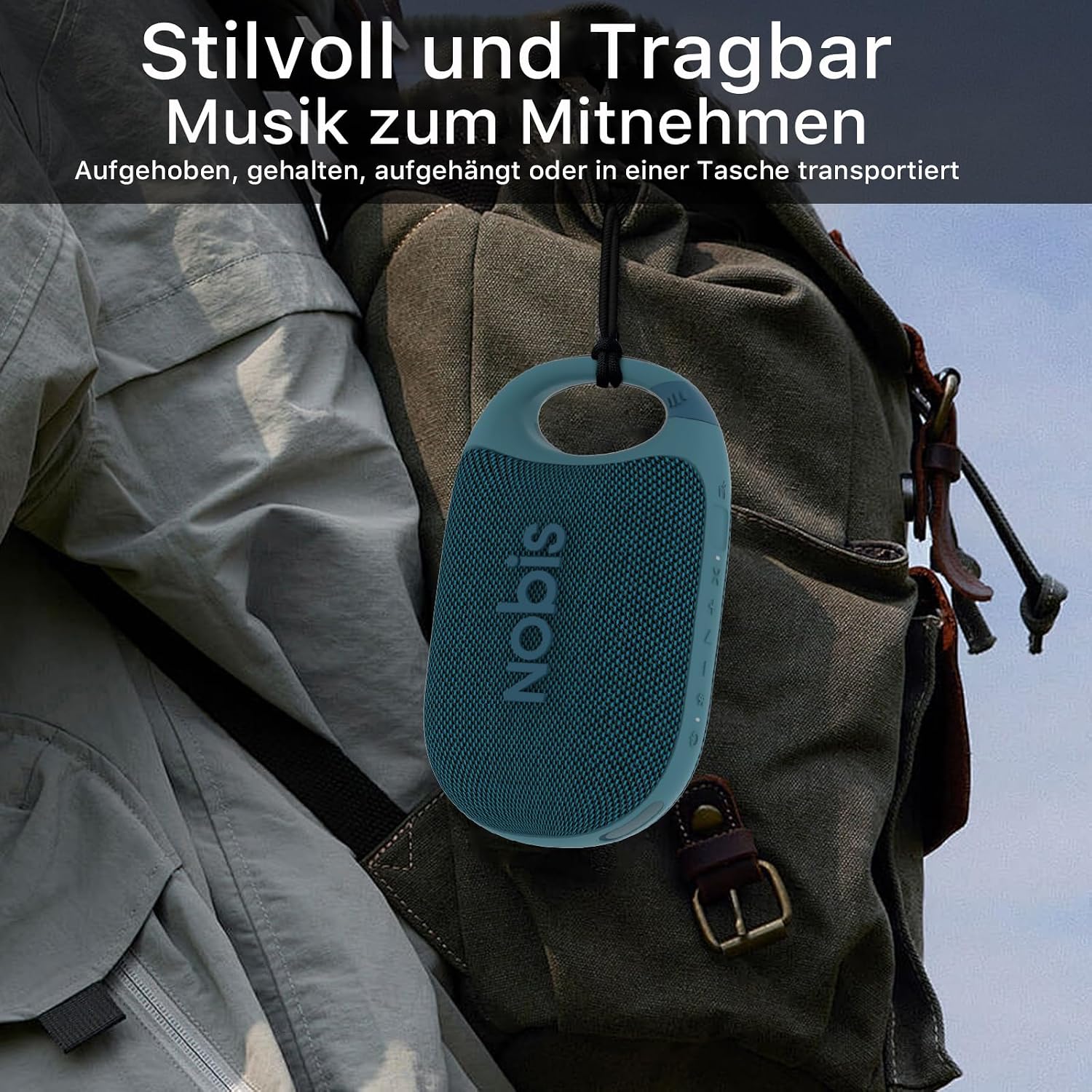 Detalle 2 de NOBIS Clip N1 Tragbarer Bluetooth Lautsprecher 24 Stunden
