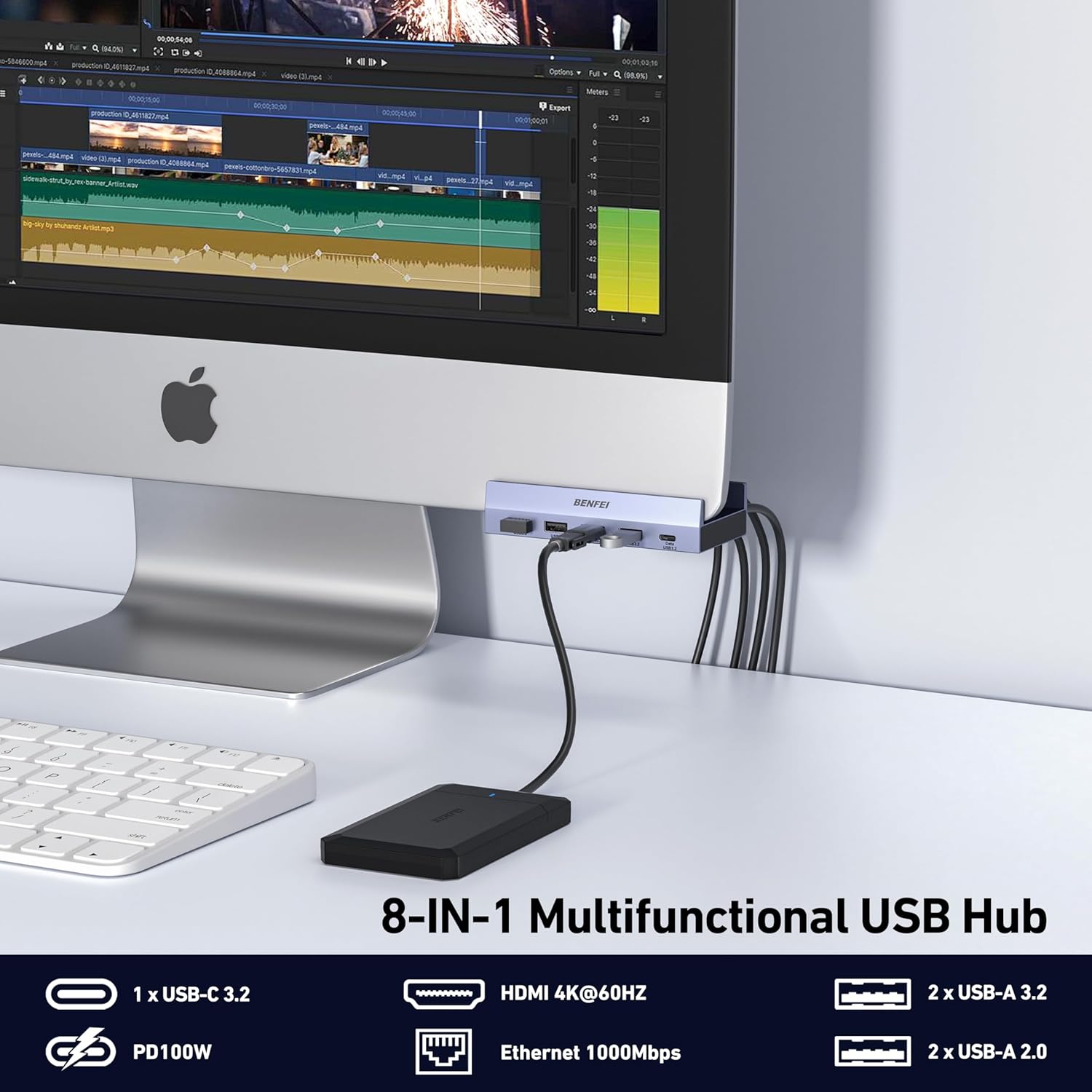 Thumbnail 1 de BENFEI 8-in-1 USB-C Hub mit sicherer Klemmfunktion, 4K@60Hz HDMI, Gigabit Ethernet und 100W PD