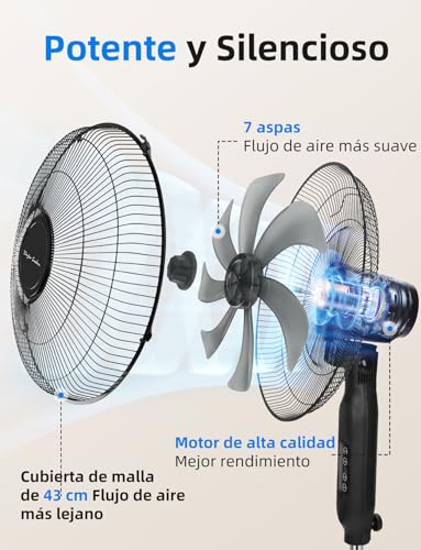 Detalle de Taylor Swoden Ventilador de pie con mando 7 aspas – Potente, silencioso y regulable