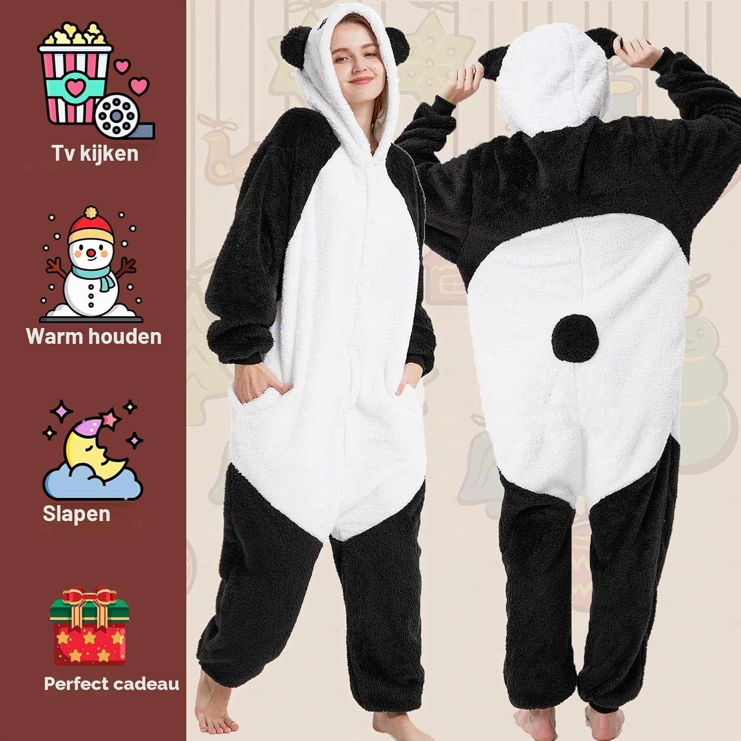 Detalle de LATH.PIN panda-onesie voor volwassenen van flanel, uniseks