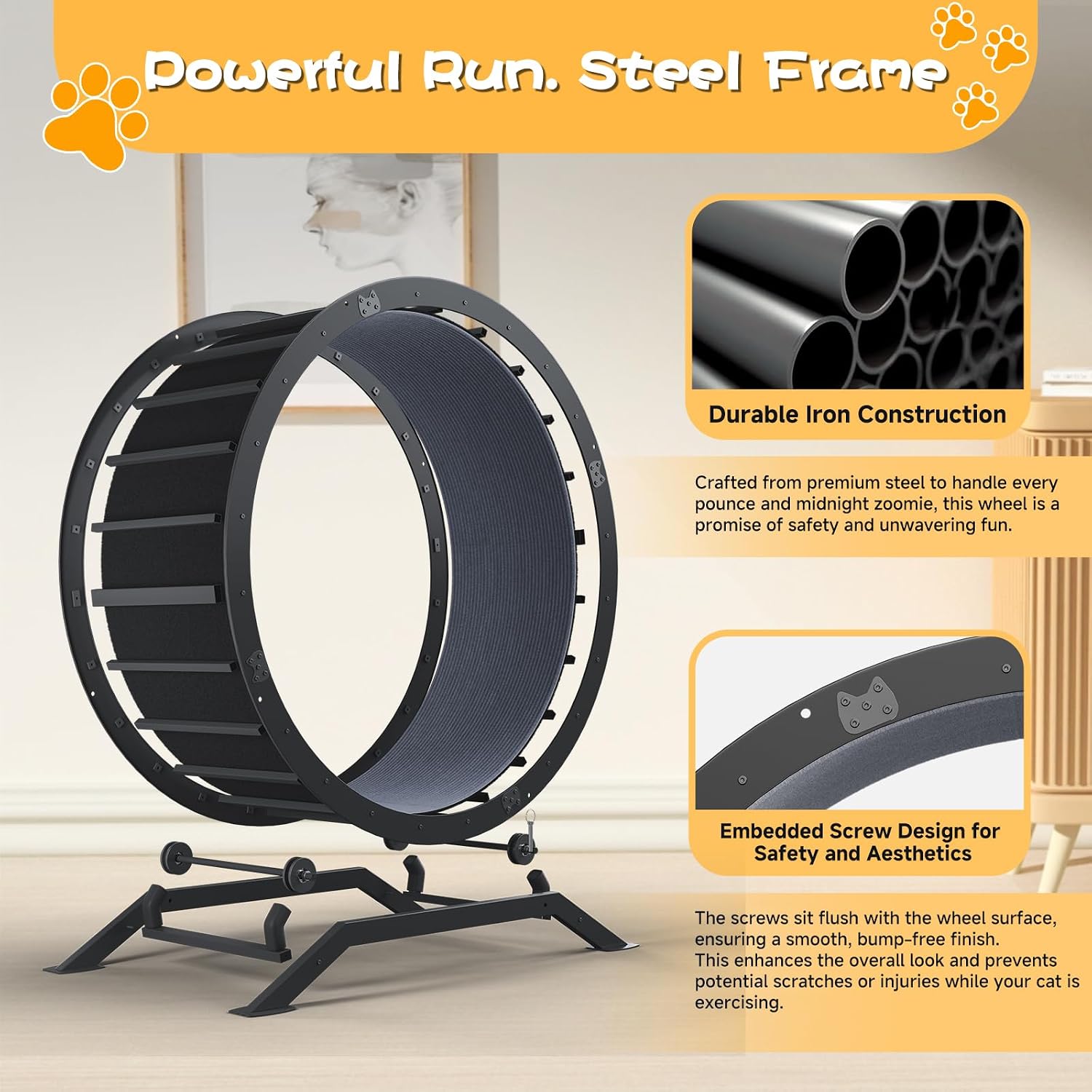 Detalle de GTPLAYER PET-CEW 40-Inch Cat Exercise Wheel, Metal Frame, Detachable Carpet