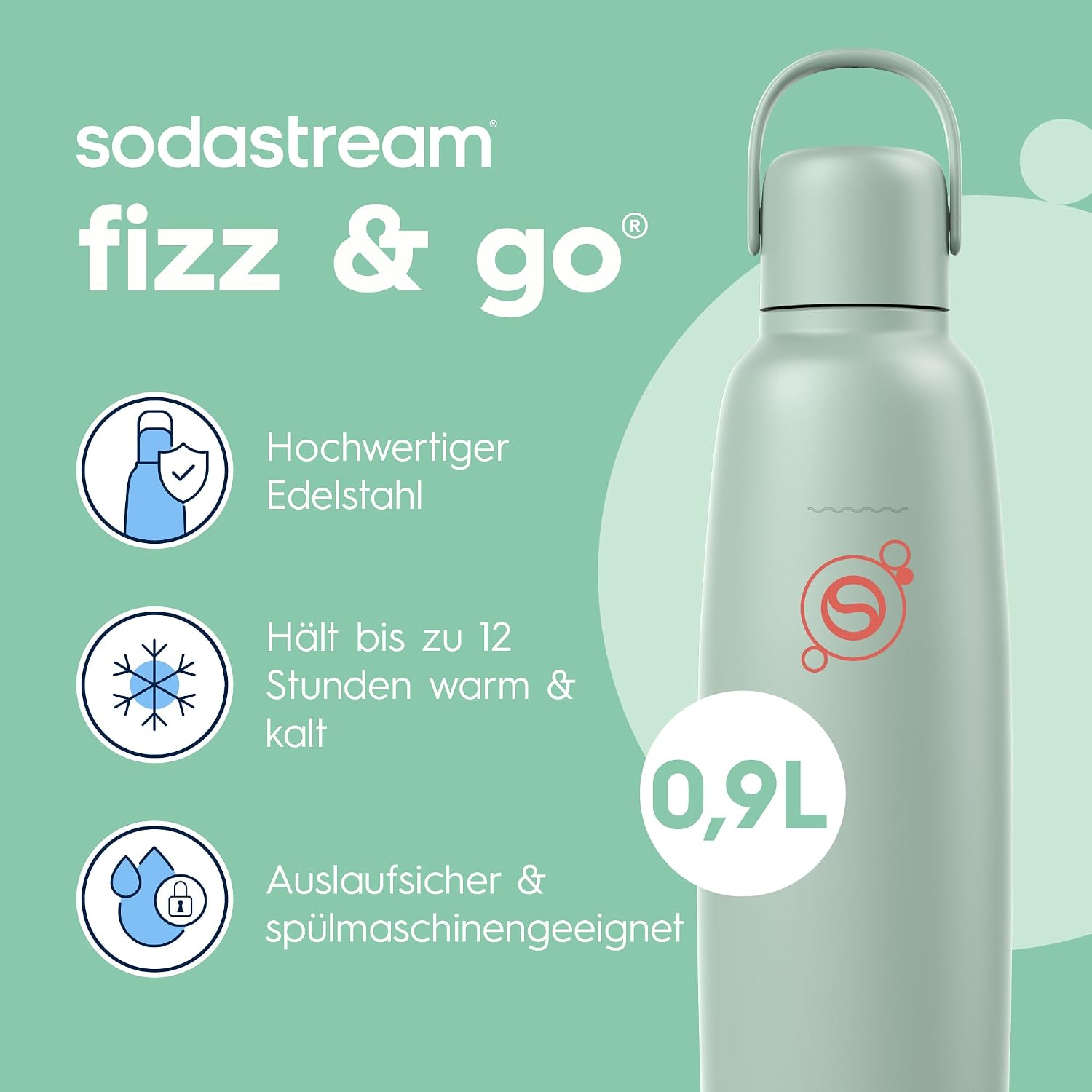 Thumbnail 2 de Sodastream fizz&amp,go COOL Edelstahlflasche 0,9 L mint – kompatibel mit DUO, E-DUO, TERRA, ART, ENSO