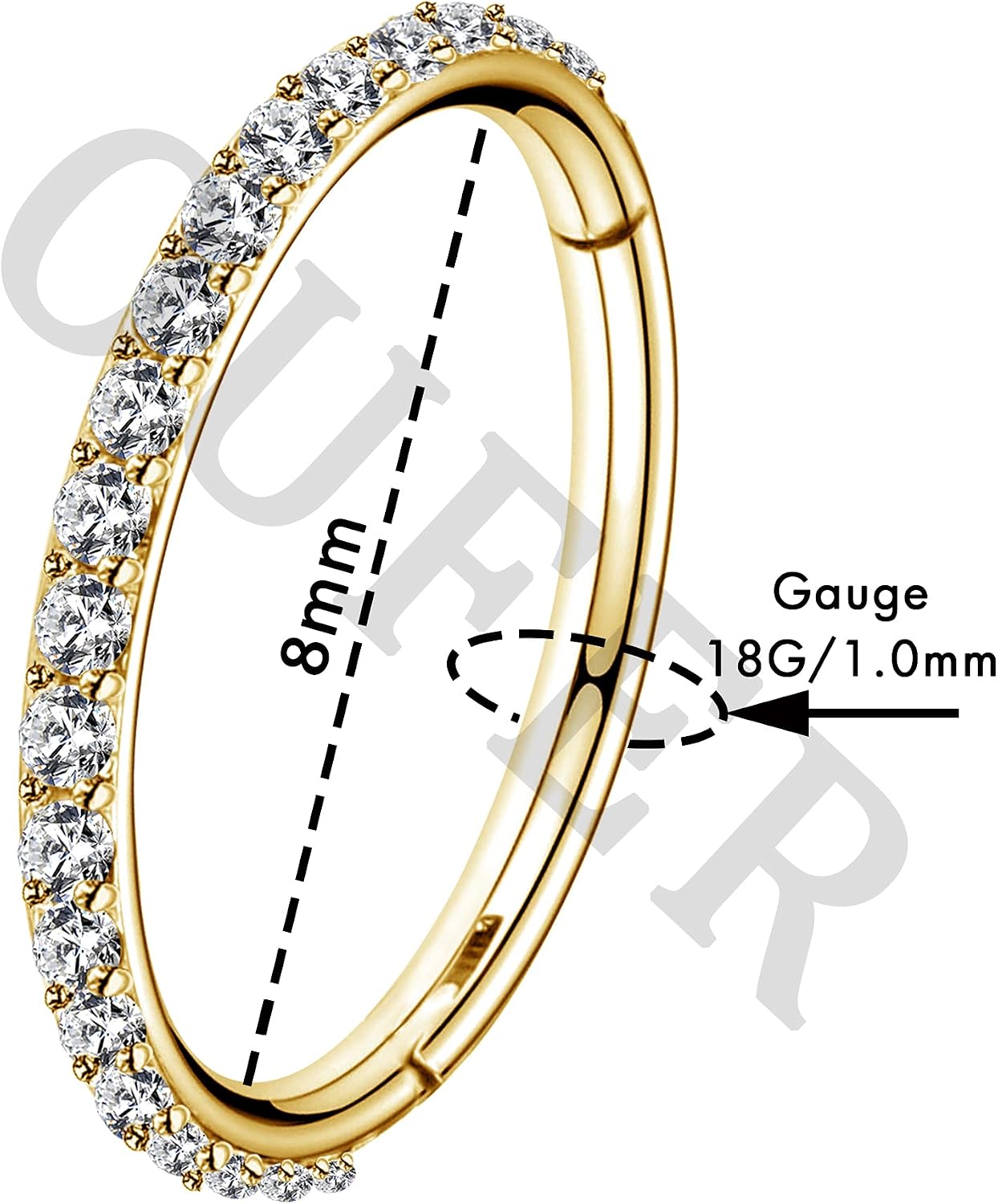 Detalle 2 de OUFER 18G anneau nez 8 mm CZ inox 316L