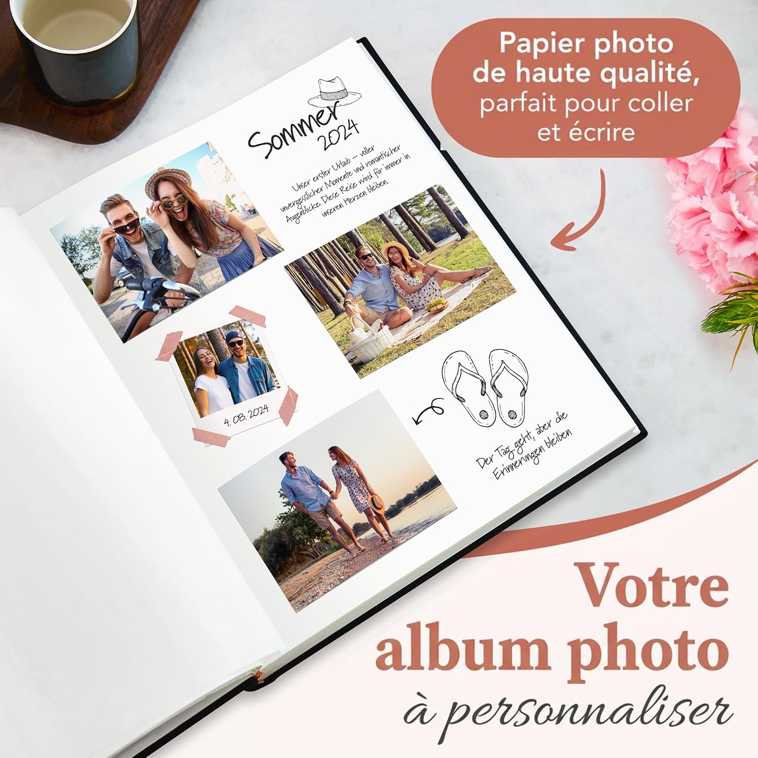 Detalle de Zeitloos Fotoalbum met geschenkdoos, 100 witte pagina’s en 75 fotoprints