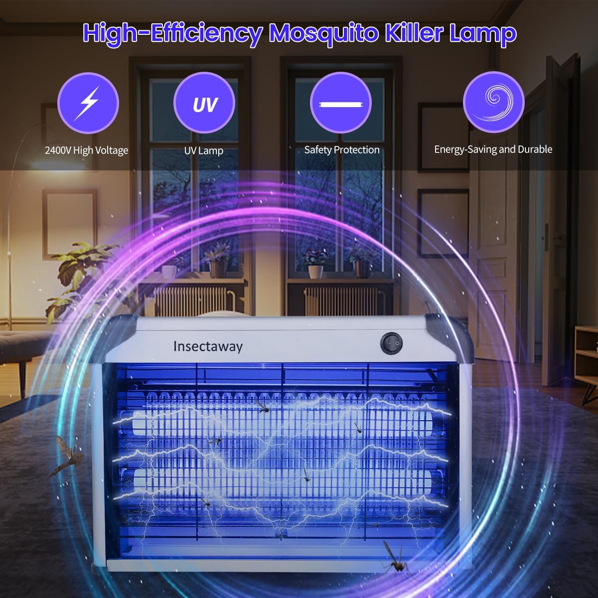 Thumbnail 3 de Fly Killer Bug Zapper - 2400V, 20W UV Insect Killer Lamp (2-Pack) for Indoor Use