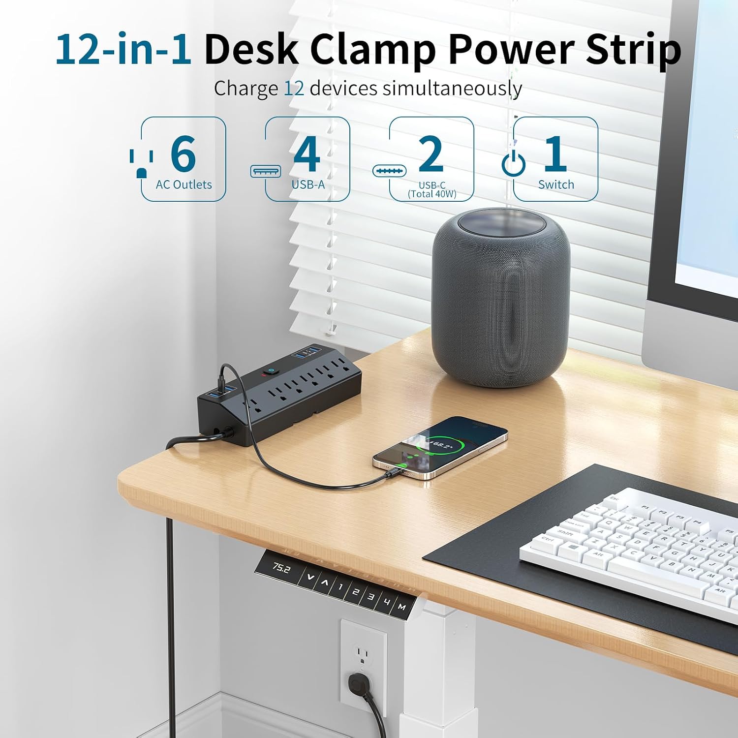 Detalle de JXGUCAT Desk Clamp Power Strip 40W 🔌