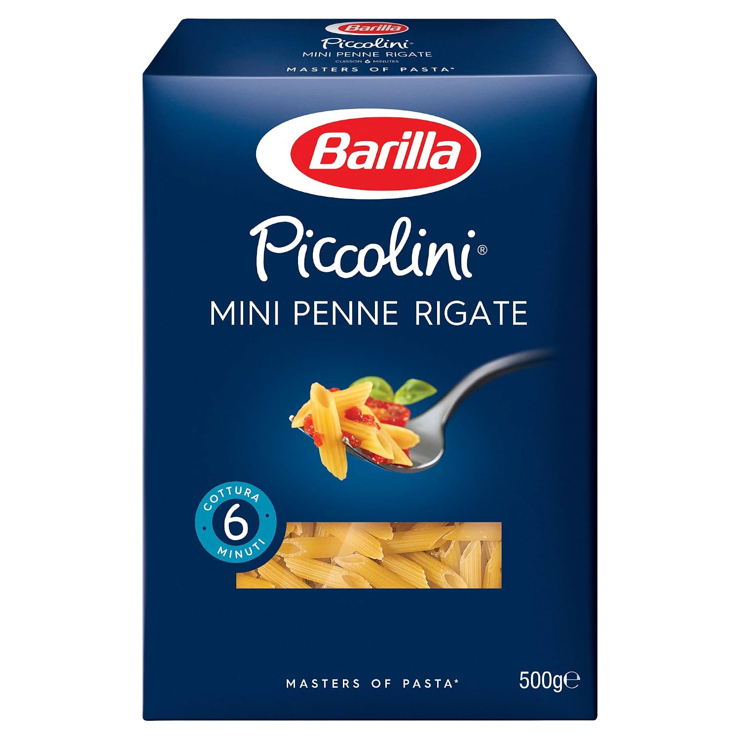 Detalle de Barilla Piccolini Mini Penne Rigate: Hochwertige Hartweizennudeln, 6-Minuten-Kochzeit, 5 x 500 g