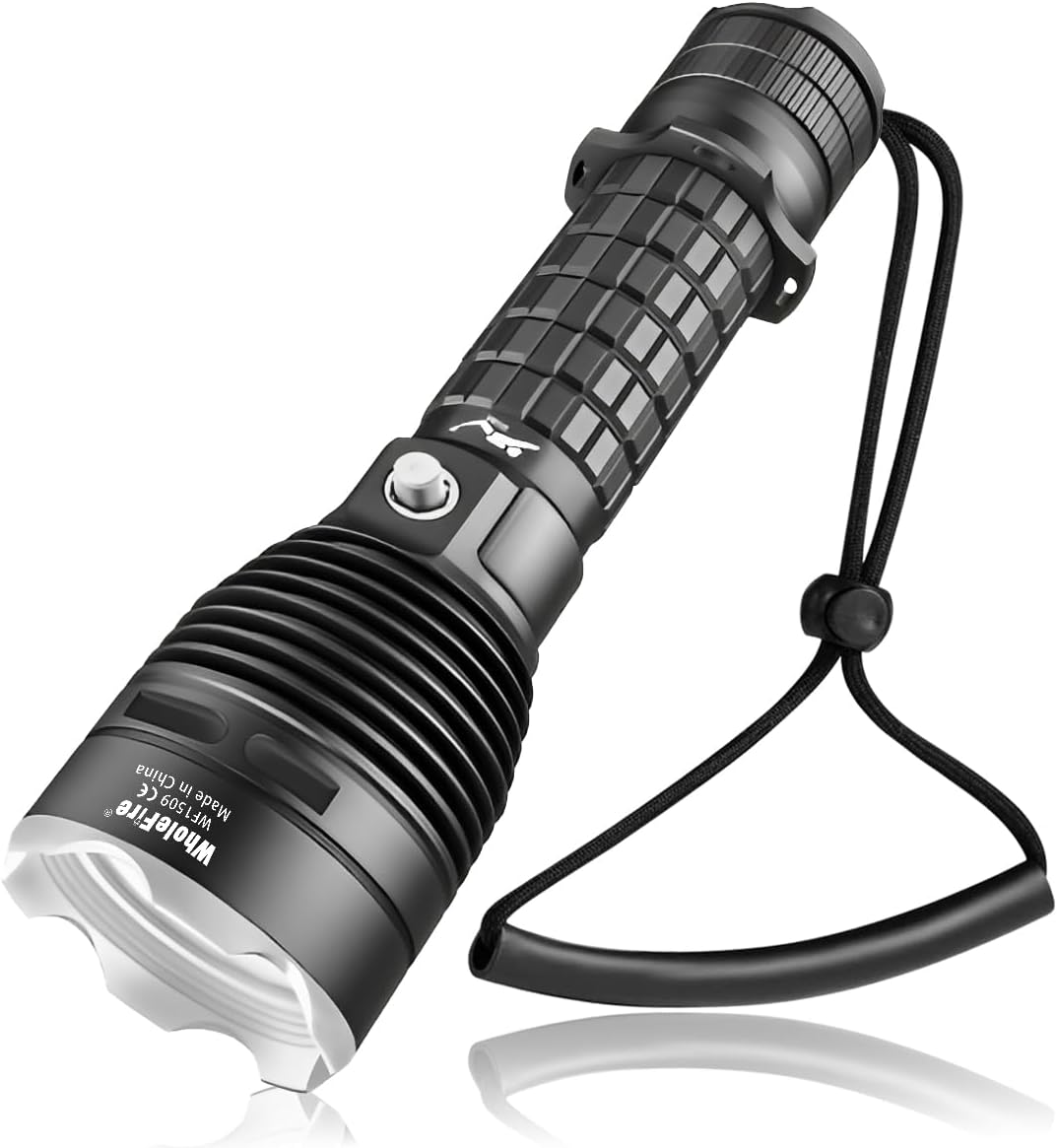 Detalle de WholeFire WF1509 dyklampa med IPX8, tre ljuslägen och aluminiumhölje