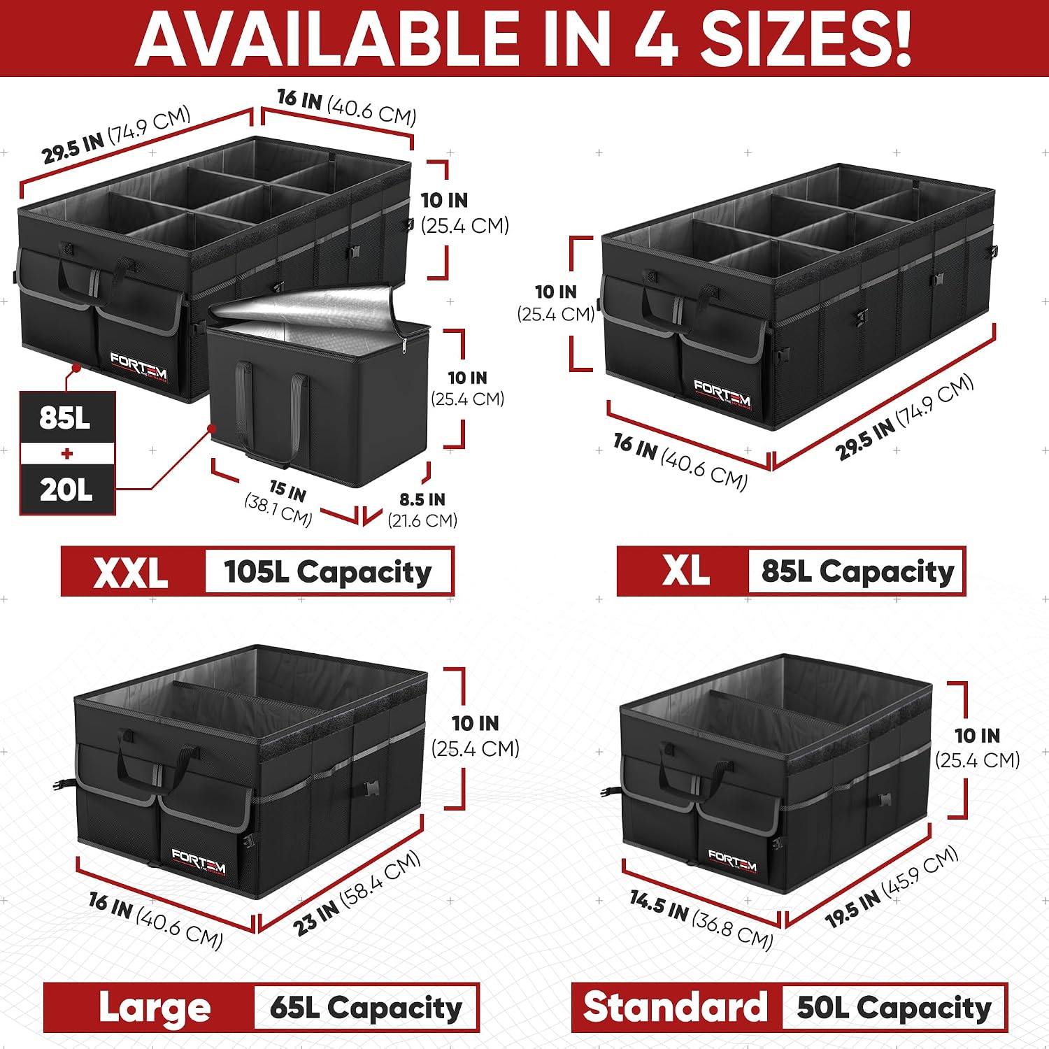 Thumbnail 3 de FORTEM Car Boot Organiser (Collapsible SUV Trunk Organizer, 105L) with Non-Slip Base and Securing Straps