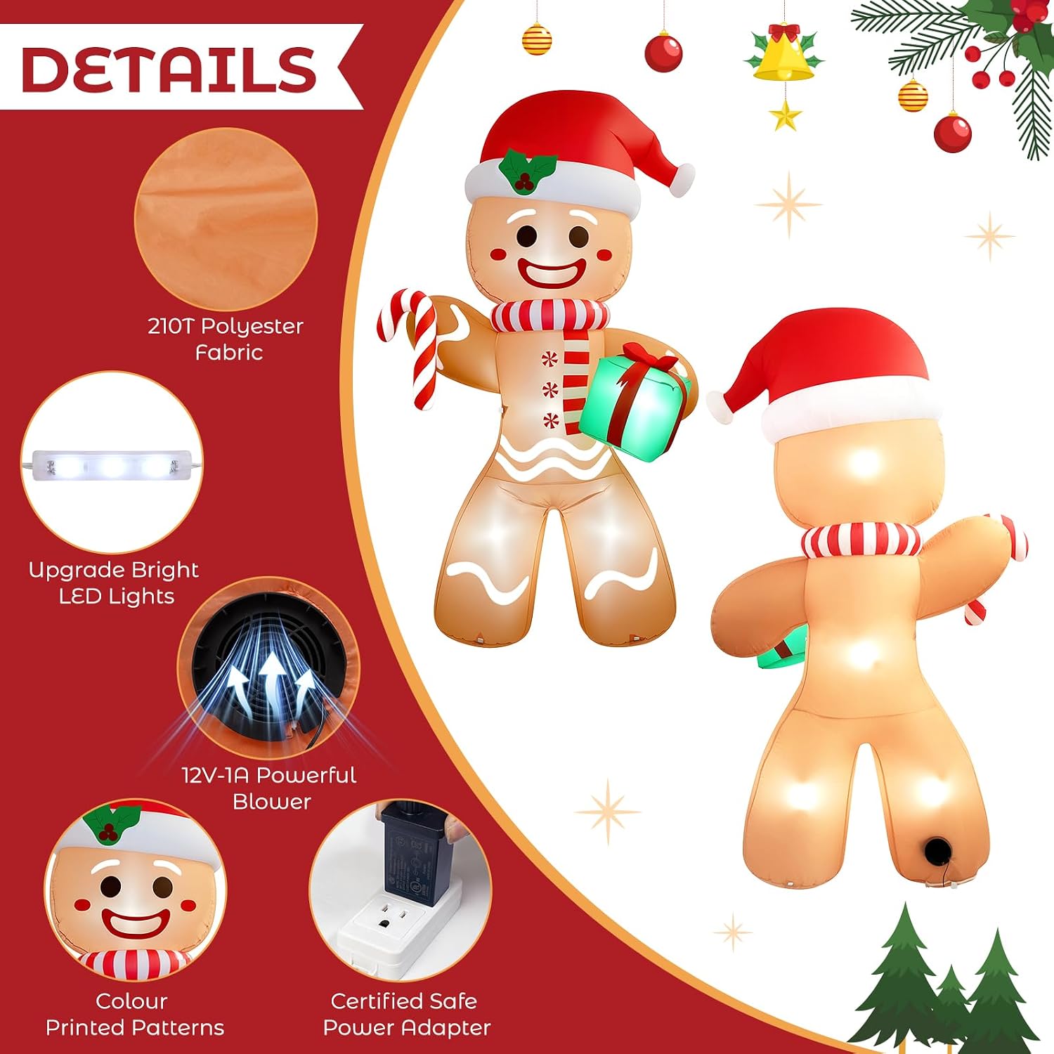 Detalle 2 de Partyotu 8FT Inflatable Gingerbread Man 🎄