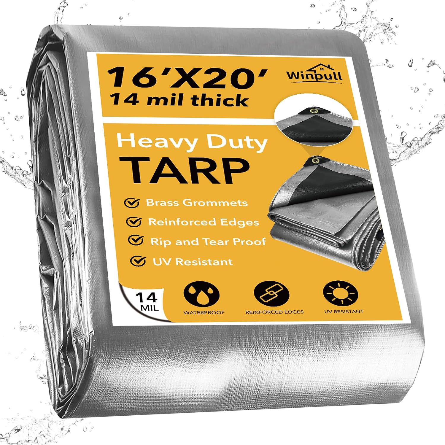 Winpull Tarp 16x20 Feet 14 Mil Heavy Duty Waterproof Poly Tarp
