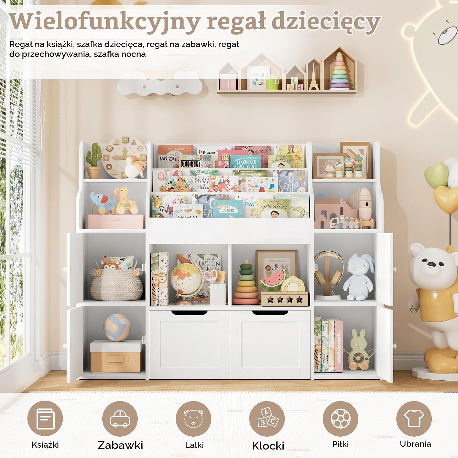 Detalle 2 de FOREHILL P392 – regał dziecięcy z 6 otwartymi półkami i 2 pojemnikami na kółkach