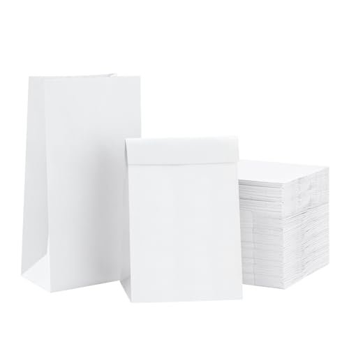 Eupako – Lot de 100 sacs en papier kraft, fond carré, Taille #4 (12,7 x 7,5 x 24 cm), blanc