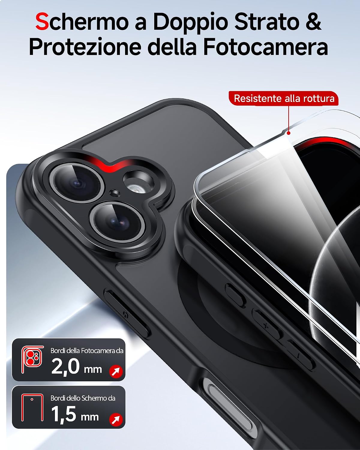 Detalle de LeYi Cover Magnetica per iPhone 16 6,1'' con 2 Pellicole in Vetro Temperato – Nero