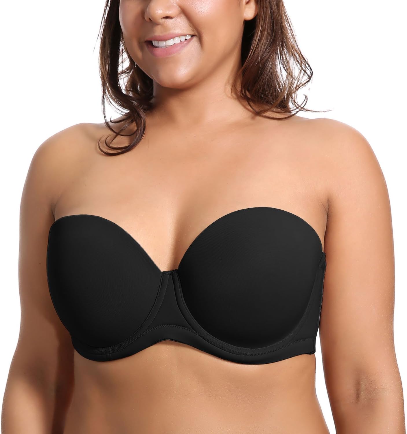 Detalle de DELIMIRA Damen trägerloser BH mit Bügel & abnehmbaren Trägern (Große Größen, Seamless/Dirndl-BH)