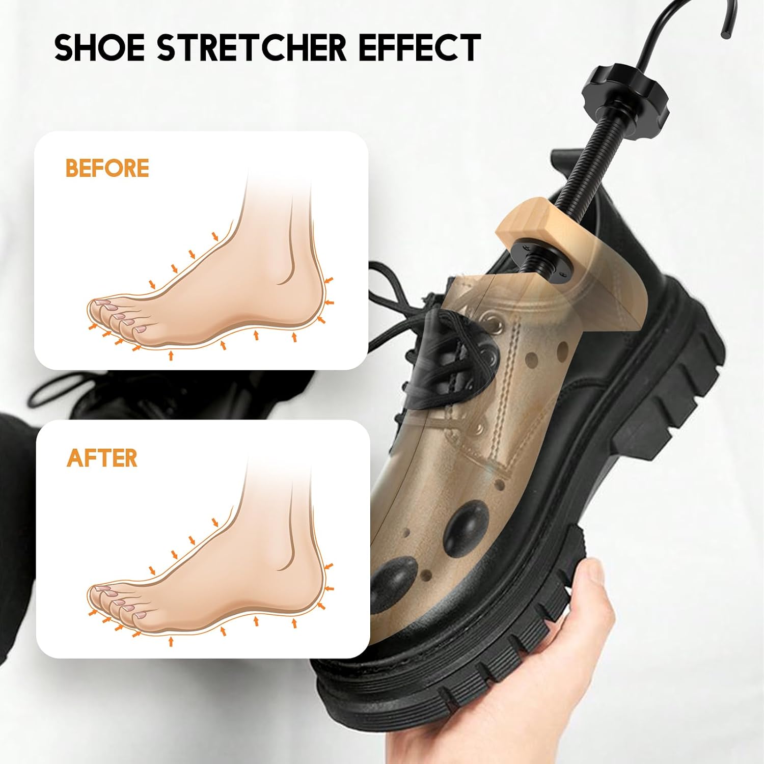 Detalle de JJDPARTS Wooden 4-Way Shoe Stretcher Pair – Durable Wooden Expander for Men and Women