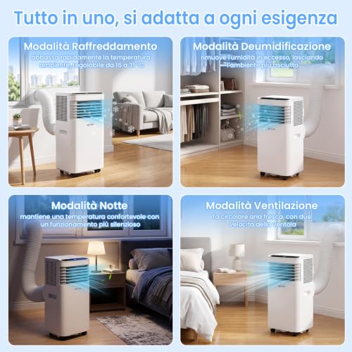 Detalle 2 de OKYUK Mobile Klimaanlage 7000 BTU mit Abluftschlauch – 4-in-1, leise, Fenster-Installationsset
