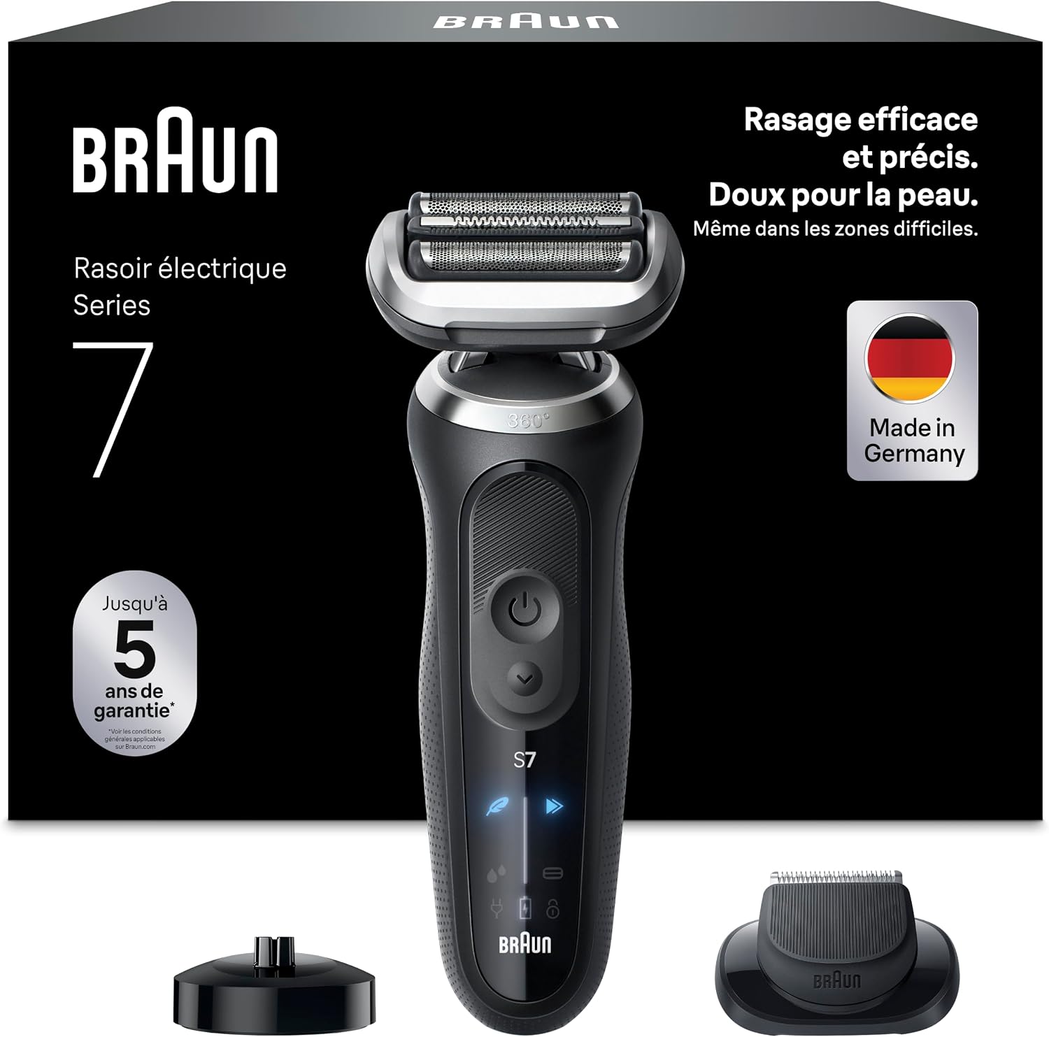 Detalle de Braun Rasoir électrique homme Series 7 72-N4200cs noir — étanche, lames flexibles et tondeuse de précision