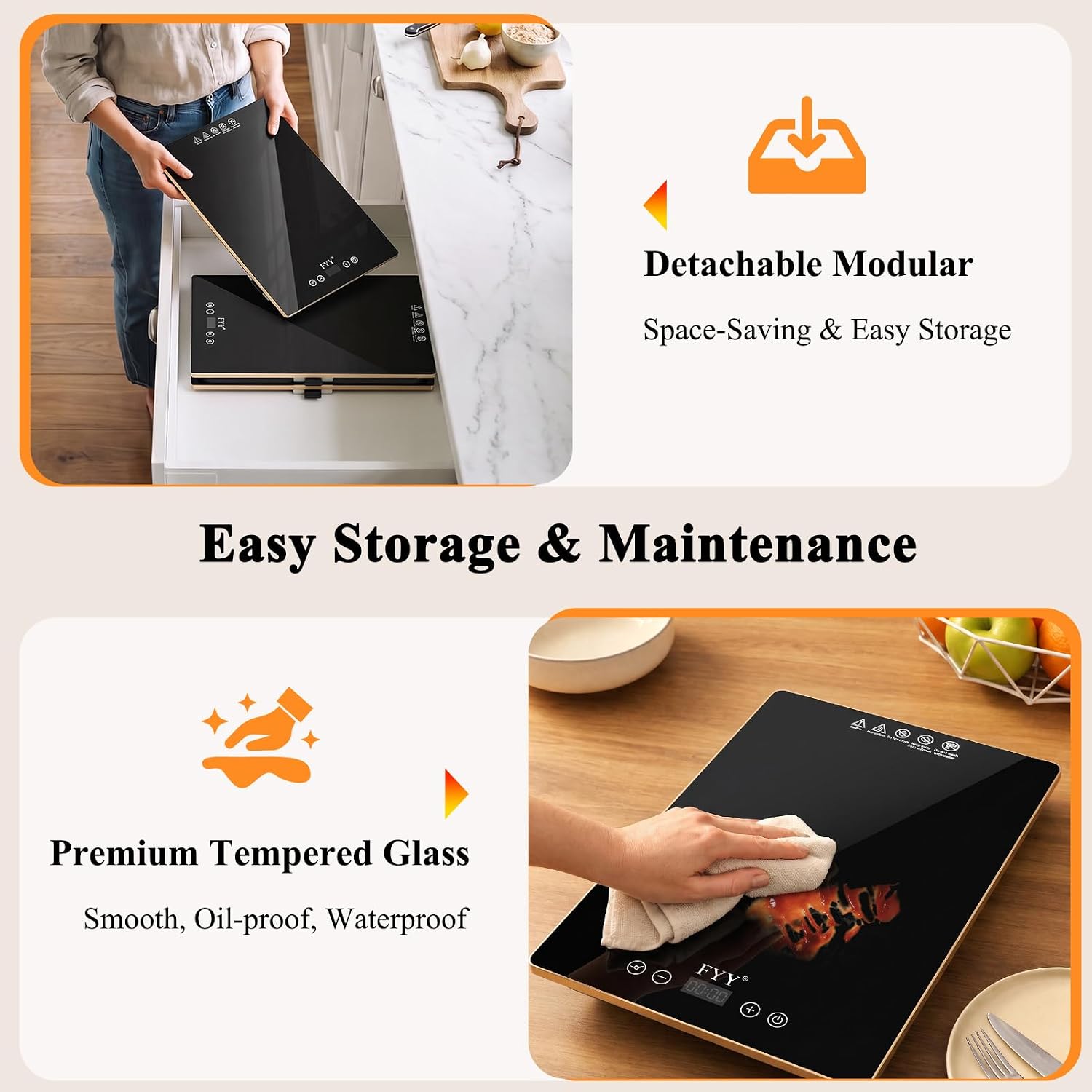Thumbnail 6 de FYY 3-Panel Electric Warming Tray with Tempered Glass, 13 Heat Levels and Timer