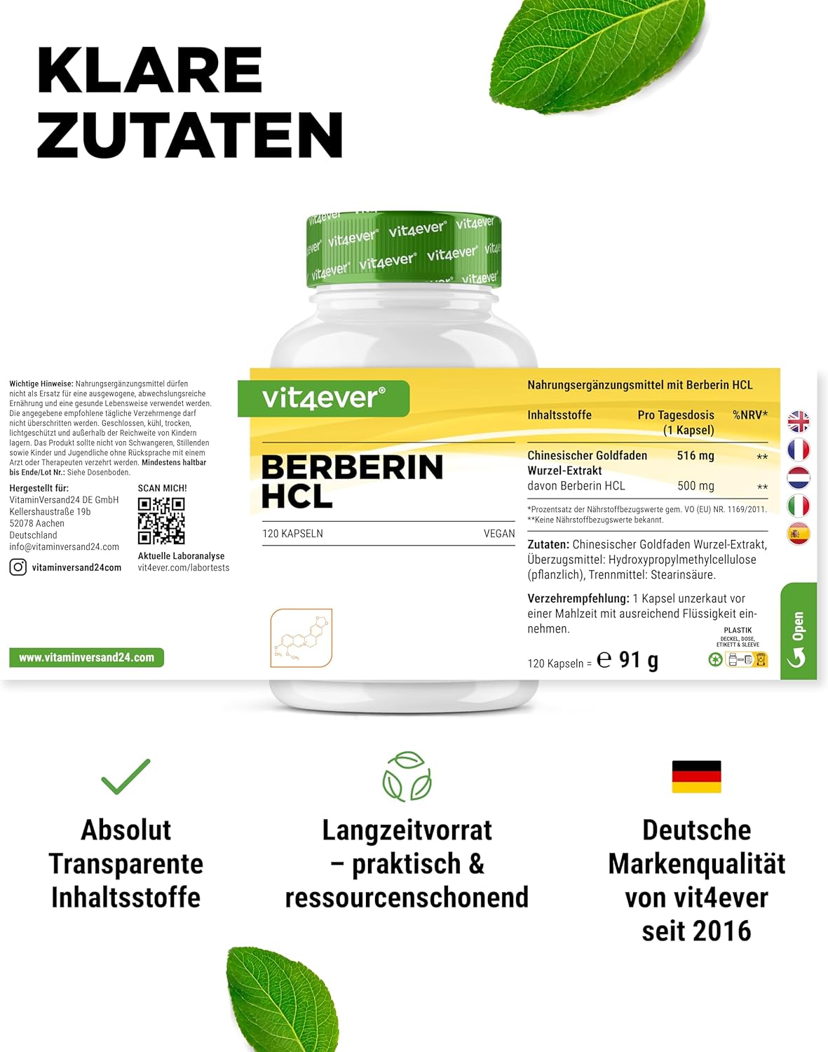 Thumbnail 4 de vit4ever Berberin HCL Extrakt 500 mg Kapseln