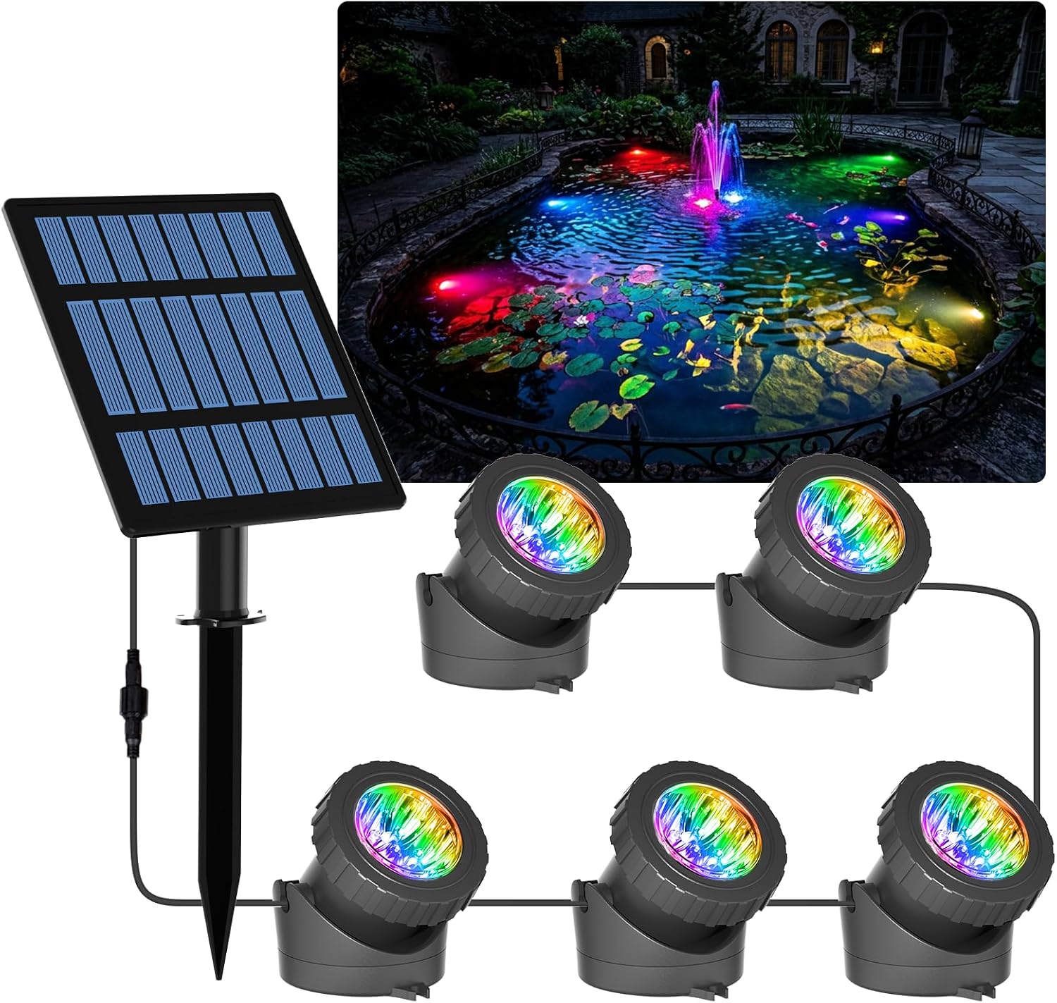 T-SUN Solar Teichbeleuchtung RGB IP68