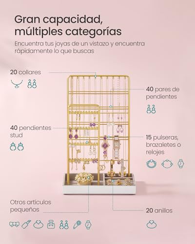 Detalle de SONGMICS JJS028A01: Organizador de Joyas de marco metálico con base de terciopelo, dorado pálido