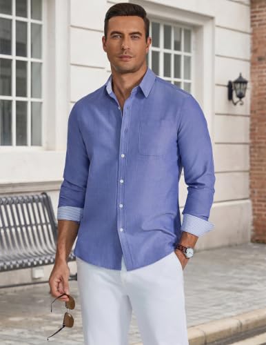 Detalle de COOFANDY Camice Uomo Manica Lunga – Camicia Oxford Sky Blue L, elegante e casual