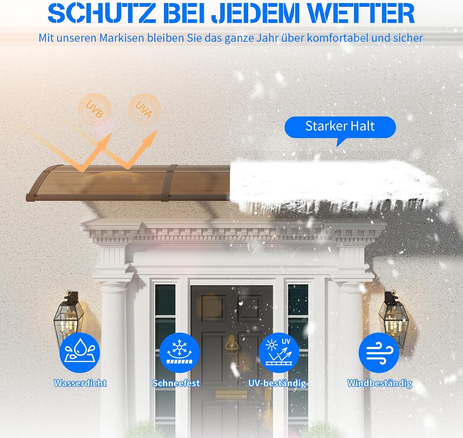 Thumbnail 2 de Vordach für Haustür 150x100 cm von GGNEBAI – Polycarbonat-Pultvordach mit separatem Entwässerungskanal