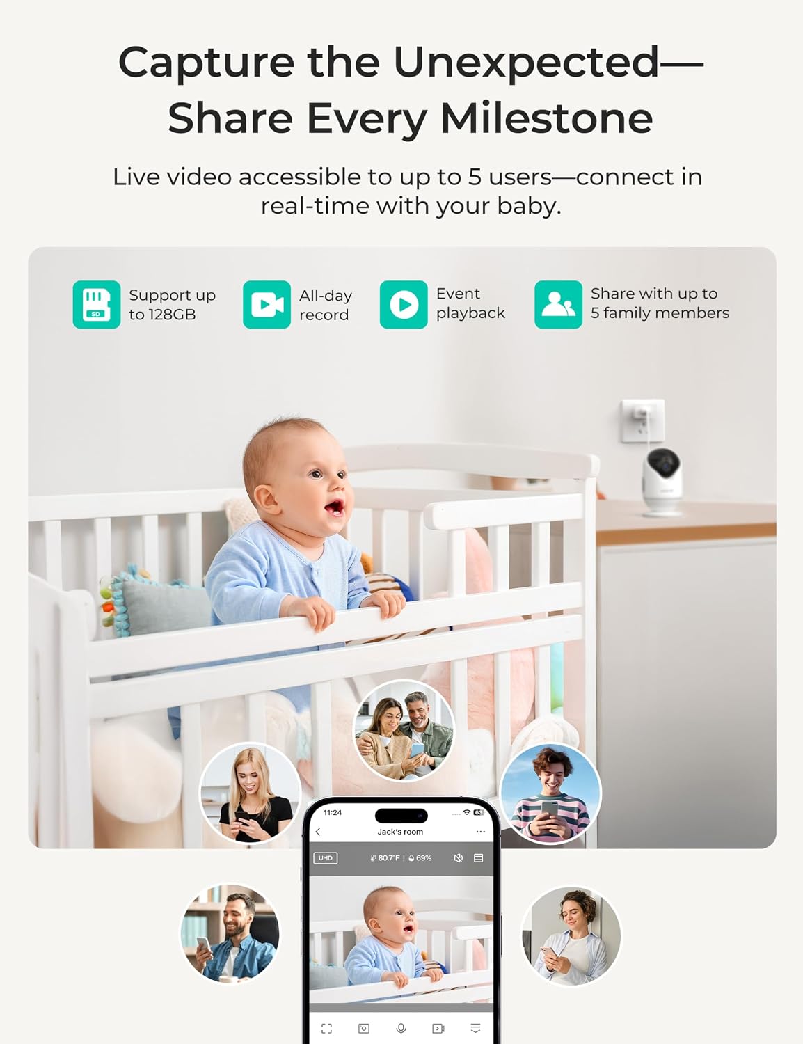 Detalle 2 de Dr.Care VistaView Lite Smart WiFi Baby Monitor with 2 Cameras (4” 720P Split Screen, 1080P App Control)