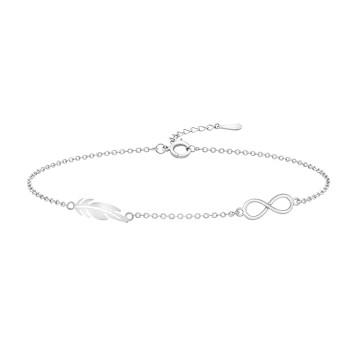 Detalle de Sofia Milani Pulsera en plata de ley 925 con colgante pluma infinito (cierre ajustable) – B0172