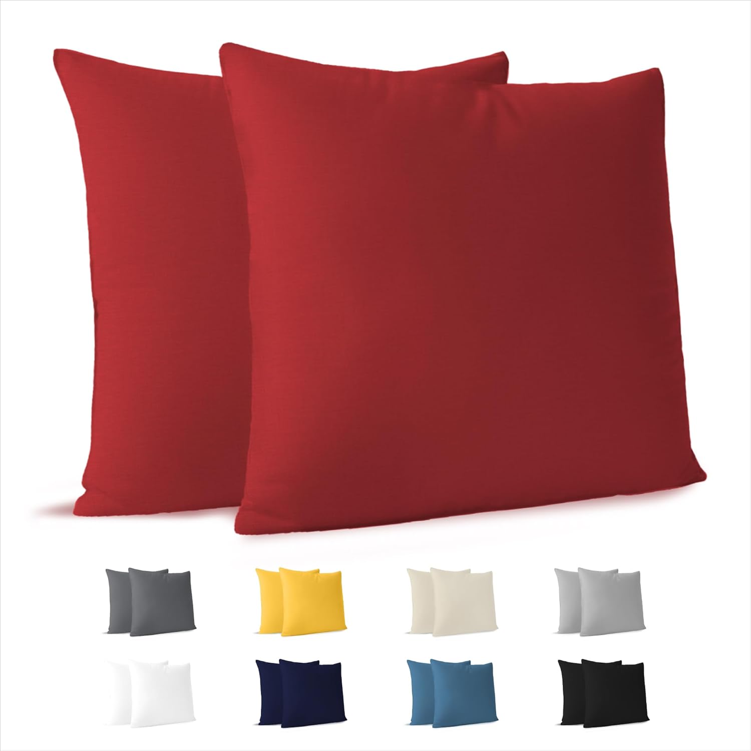 Detalle de Dreamzie Taie Oreiller 30x30 cm – Lot de 2 | 100% Coton Jersey, OEKO-TEX, Rouge