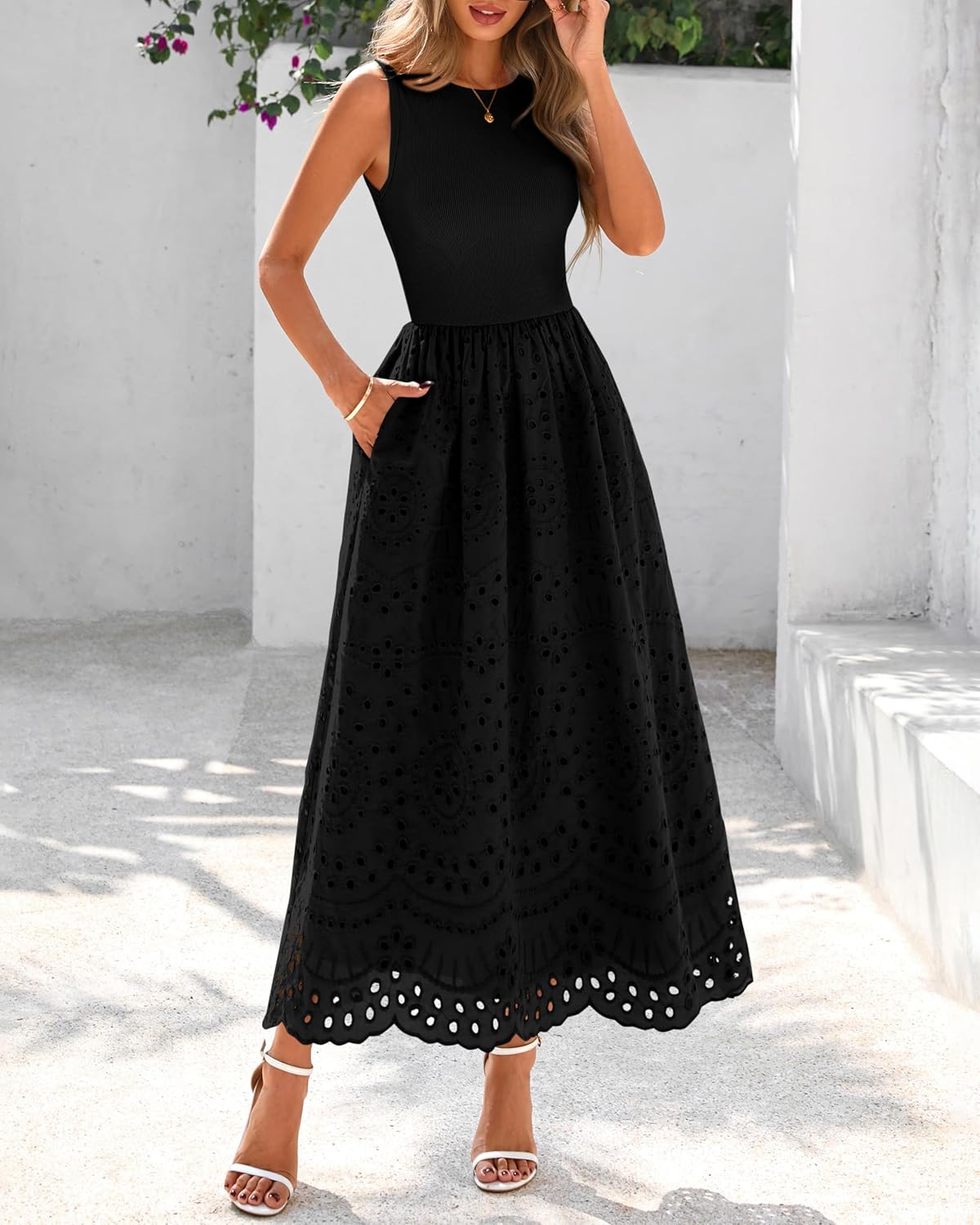 Thumbnail 1 de dowerme 2026 Boho Lace Eyelet Maxi Dress with Pockets