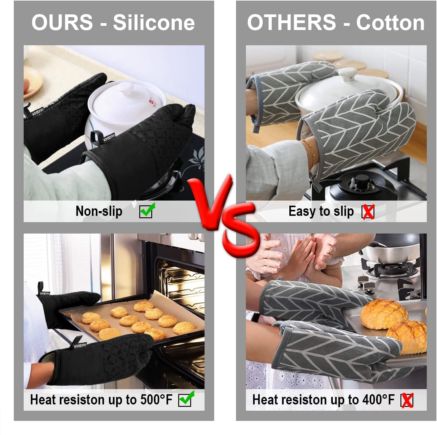 Thumbnail 4 de KEGOUU Oven Mitts 6-Piece Set for High-Heat Cooking