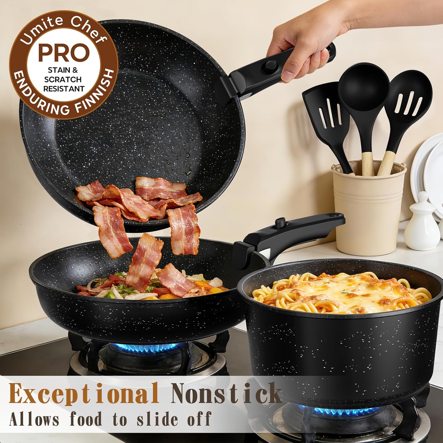 Thumbnail 3 de Umite Chef 21Pcs Pots and Pans Set with Detachable Handles: Healthy Nonstick, Induction Ready, and Space-Saving
