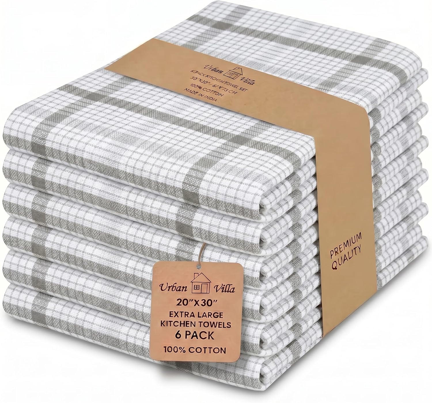 Detalle de Urban Villa 100% Cotton Kitchen Towels – Set of 6 (20x30) with Hanging Loops