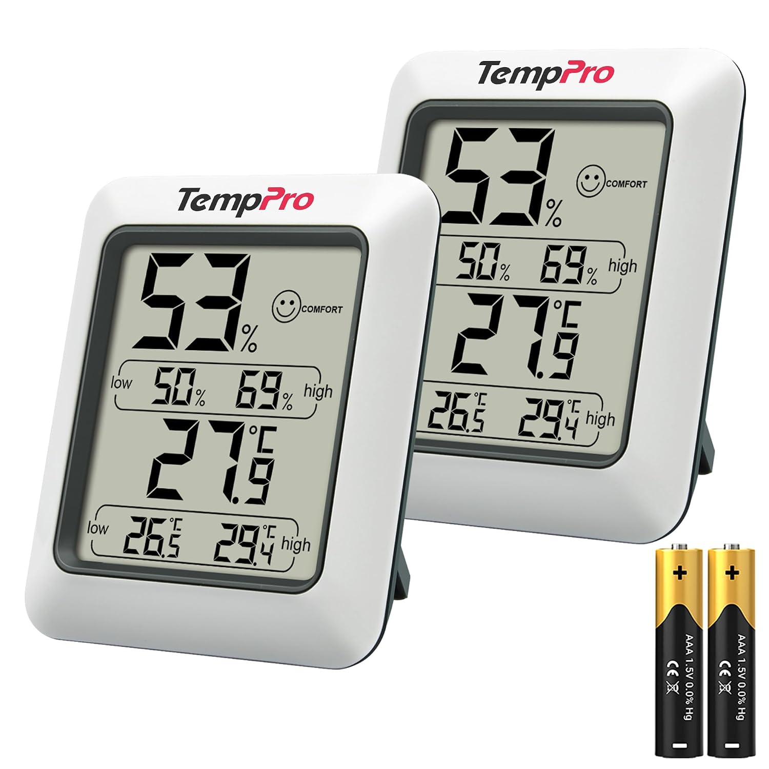 Detalle de TempPro TP50-2 digitale hygrometer en thermometer, set van 2 met comfortindicator