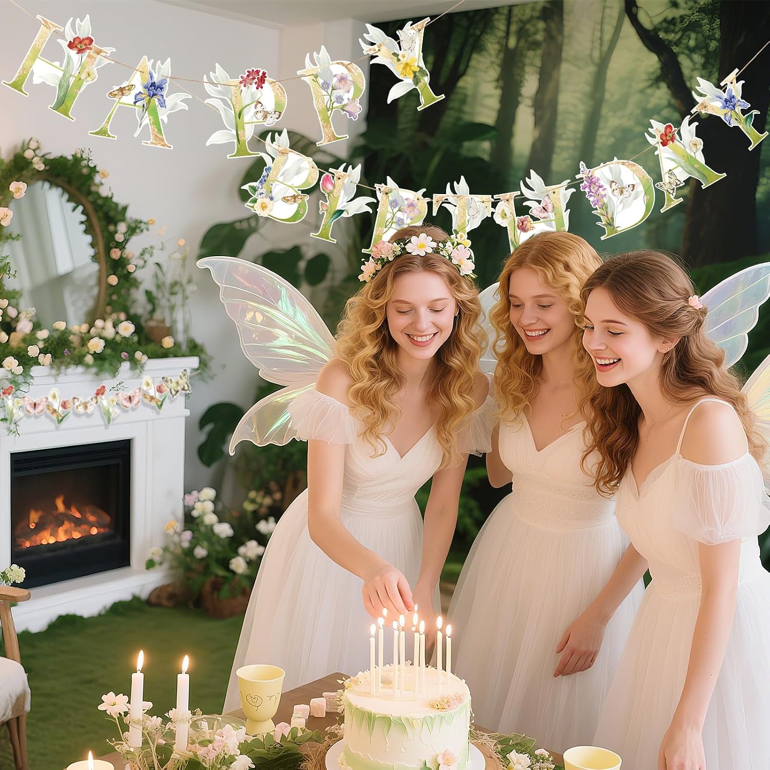 Detalle 2 de SUNBEAUTY Blumen Girlande Wildblume – bunte Deko für Geburtstag, Babyzimmer und Feierlichkeiten