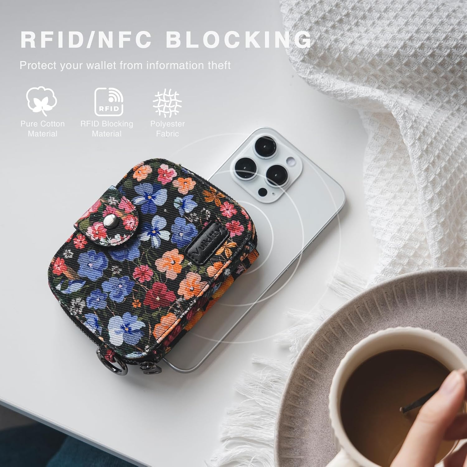 Thumbnail 3 de Vulkitty Cotton Purses for Women: RFID Blocking Bifold Wallet with ID Window and Keychain