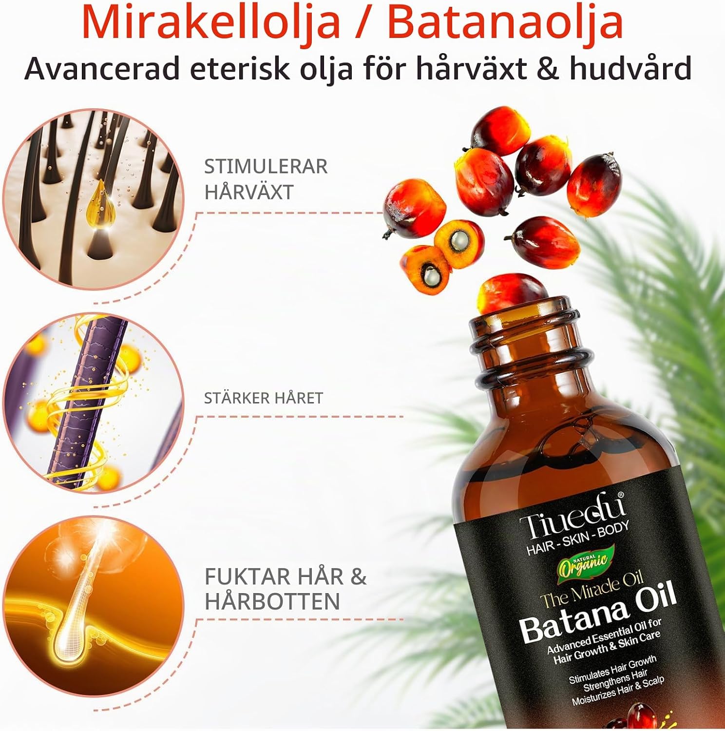 Detalle de Tiuedu batanaolja för hår och hårbotten, 60 ml