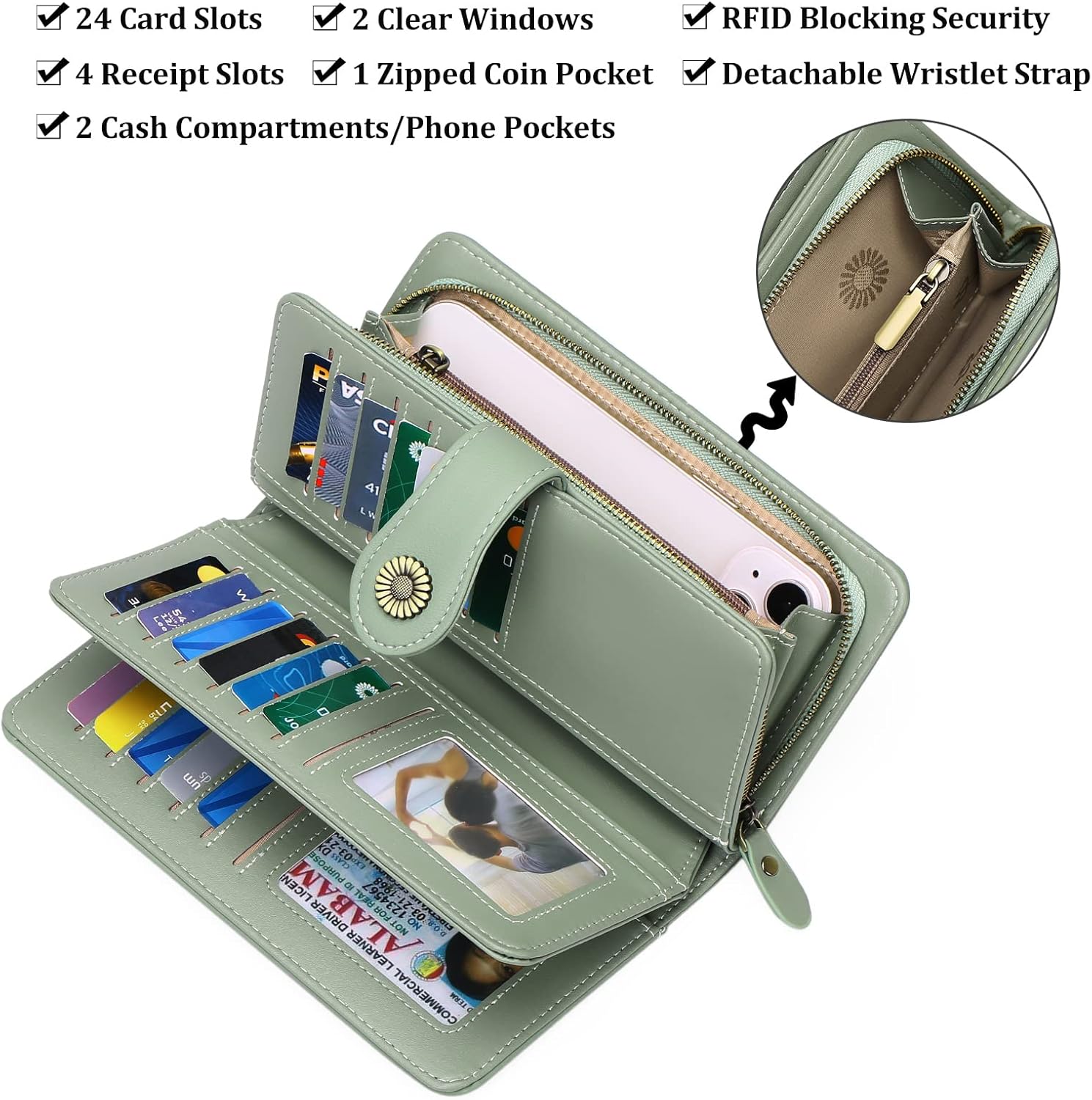 Thumbnail 2 de SENDEFN Genuine Leather Purses for Women – RFID Large Leather Wallet with Detachable Wrist Strap