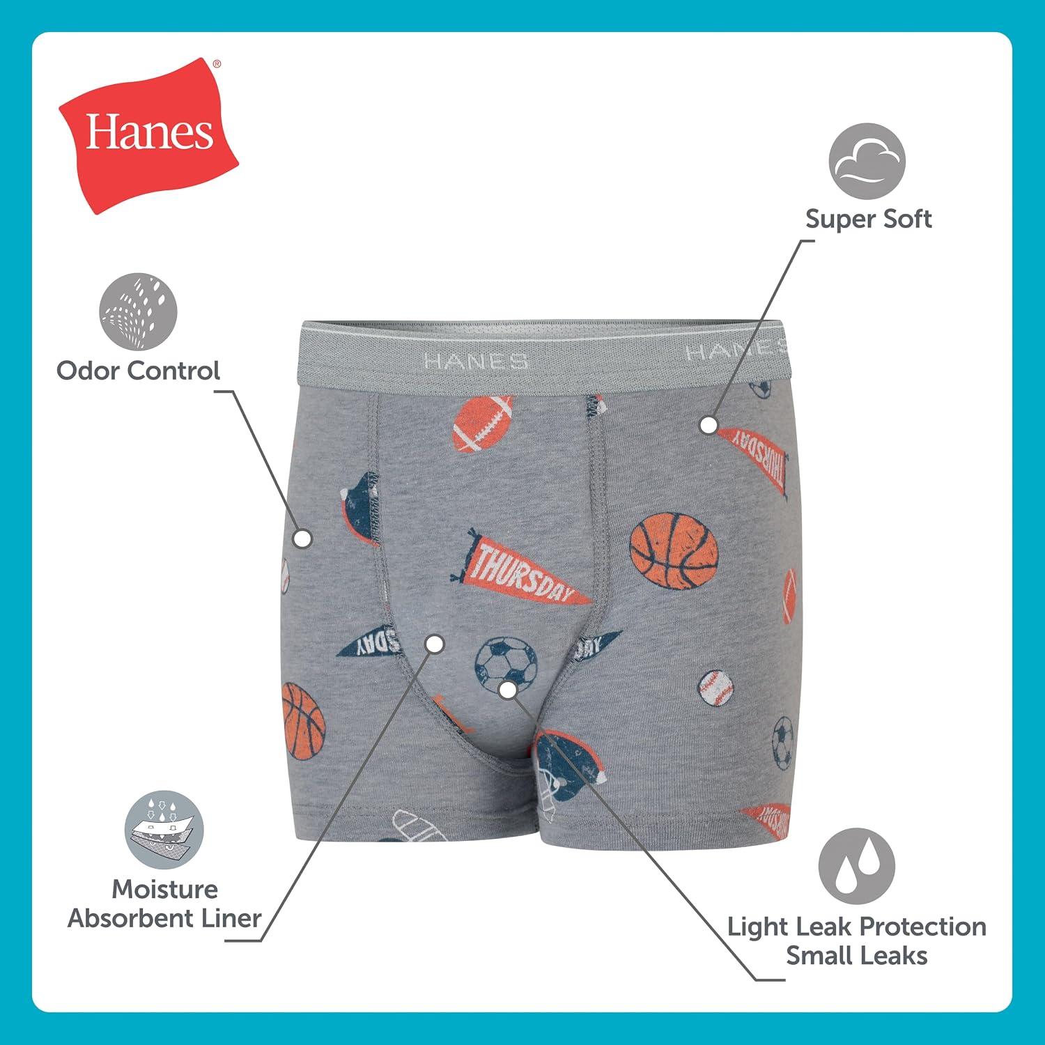 Thumbnail 3 de Hanes Boys' Potty Training Underwear, 7-Pack Cotton Boxer Briefs with Leak Liner